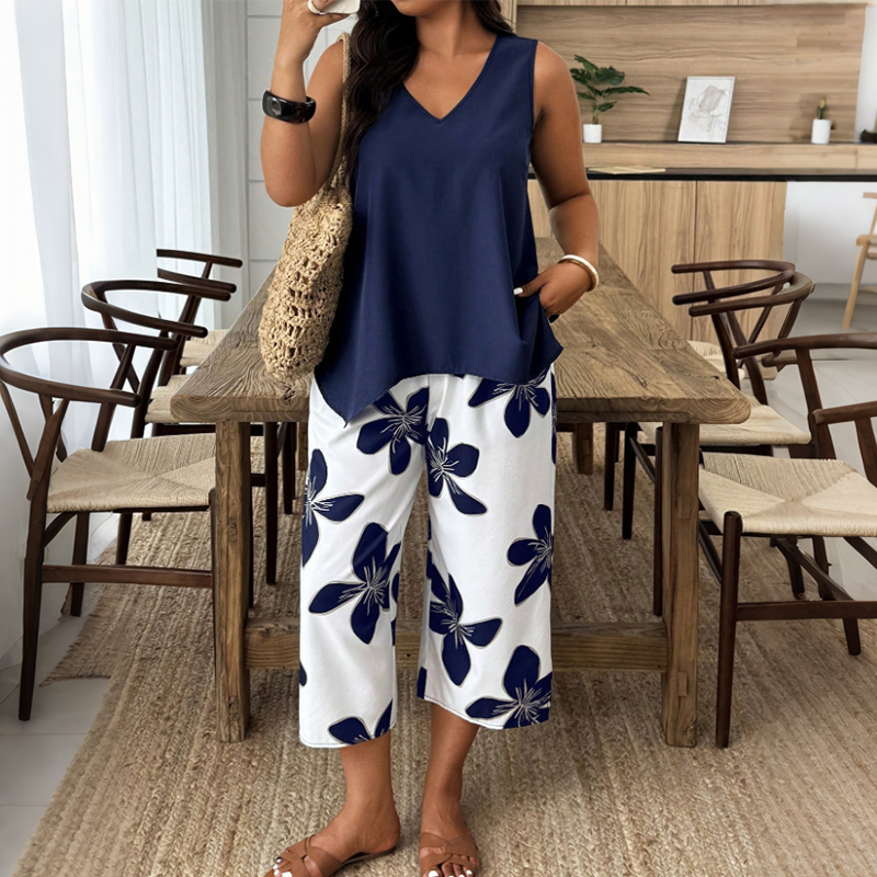 Lynette | Sleeveless Floral Two Piece Set