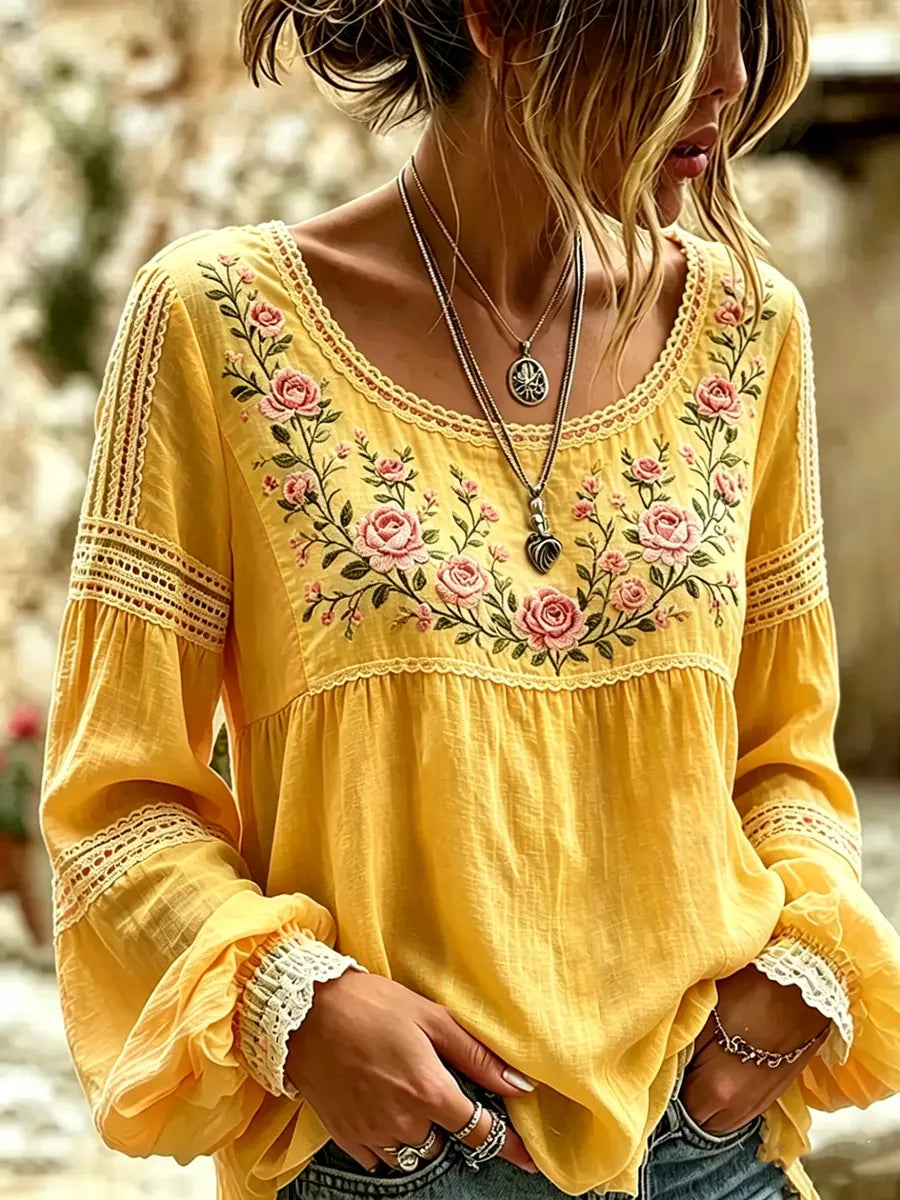 Marova | Floral Embroidered Boho Blouse