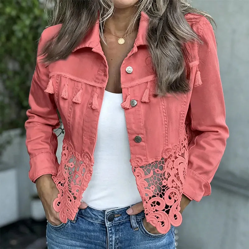 Odelina | Vintage Lace Panel Denim Jacket