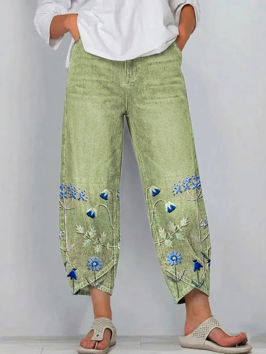 Calivra | Relaxed Embroidered Denim Trousers