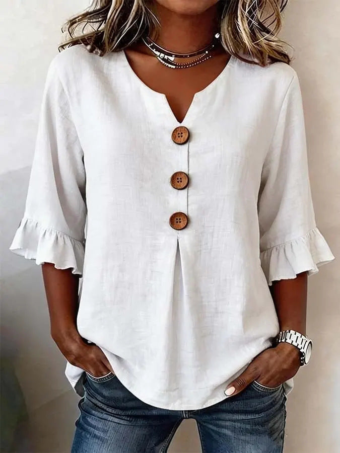 Loravelle | Ruffle Sleeve Button Front Blouse