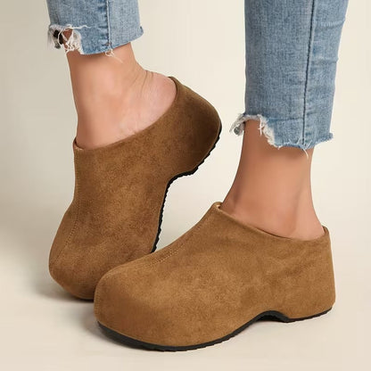Zyndra | Minimal Suede Closed Toe Chunky Platform Mules