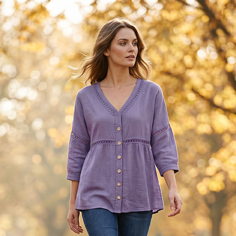 Dorothea | Artisan Trim Button Front Blouse
