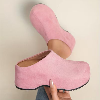 Zyndra | Minimal Suede Closed Toe Chunky Platform Mules