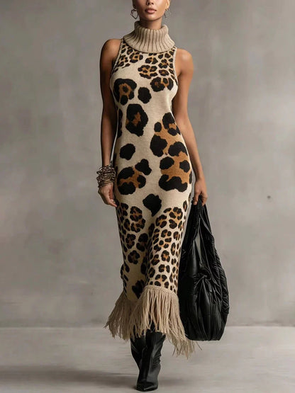 Ursula | Leopard Print Fringe Midi Dress