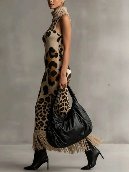 Ursula | Leopard Print Fringe Midi Dress