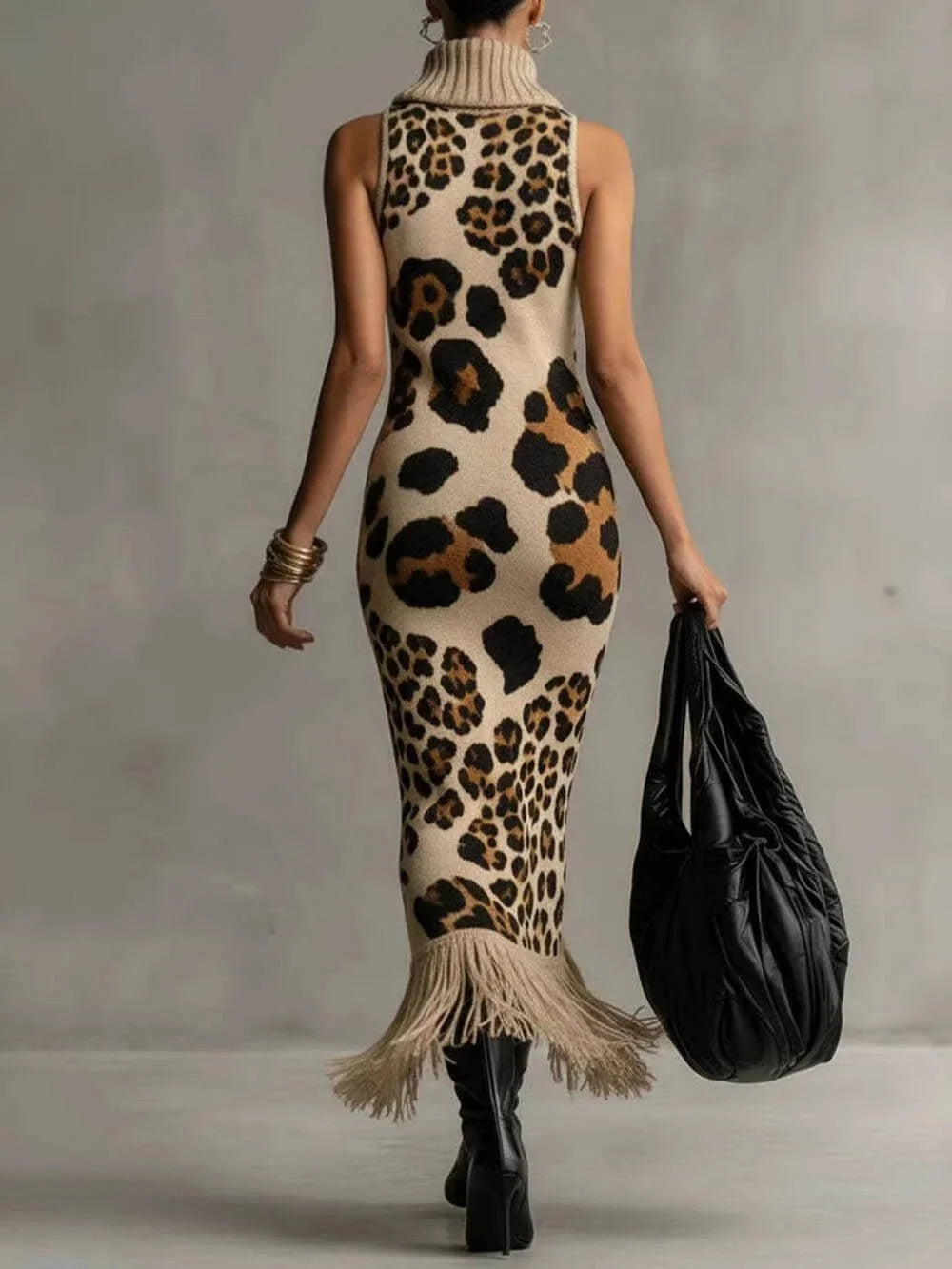 Ursula | Leopard Print Fringe Midi Dress