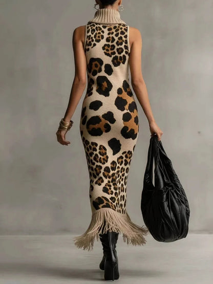 Ursula | Leopard Print Fringe Midi Dress