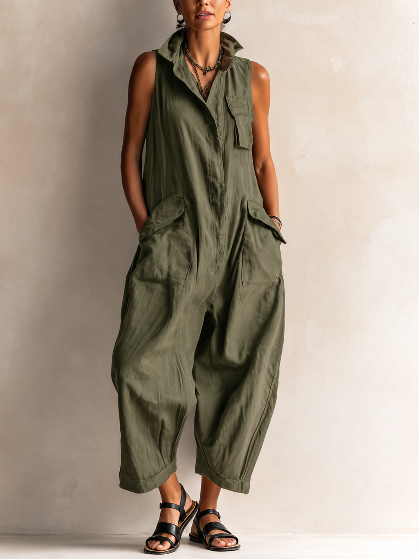 Odalisse | Sleeveless Utility Pocket Jumpsuit