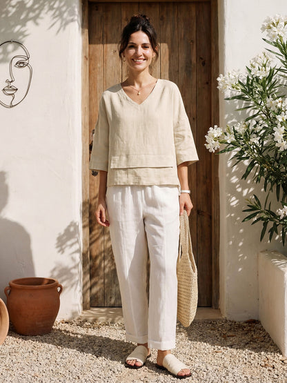 Ondella | Layered Hem Linen Blouse