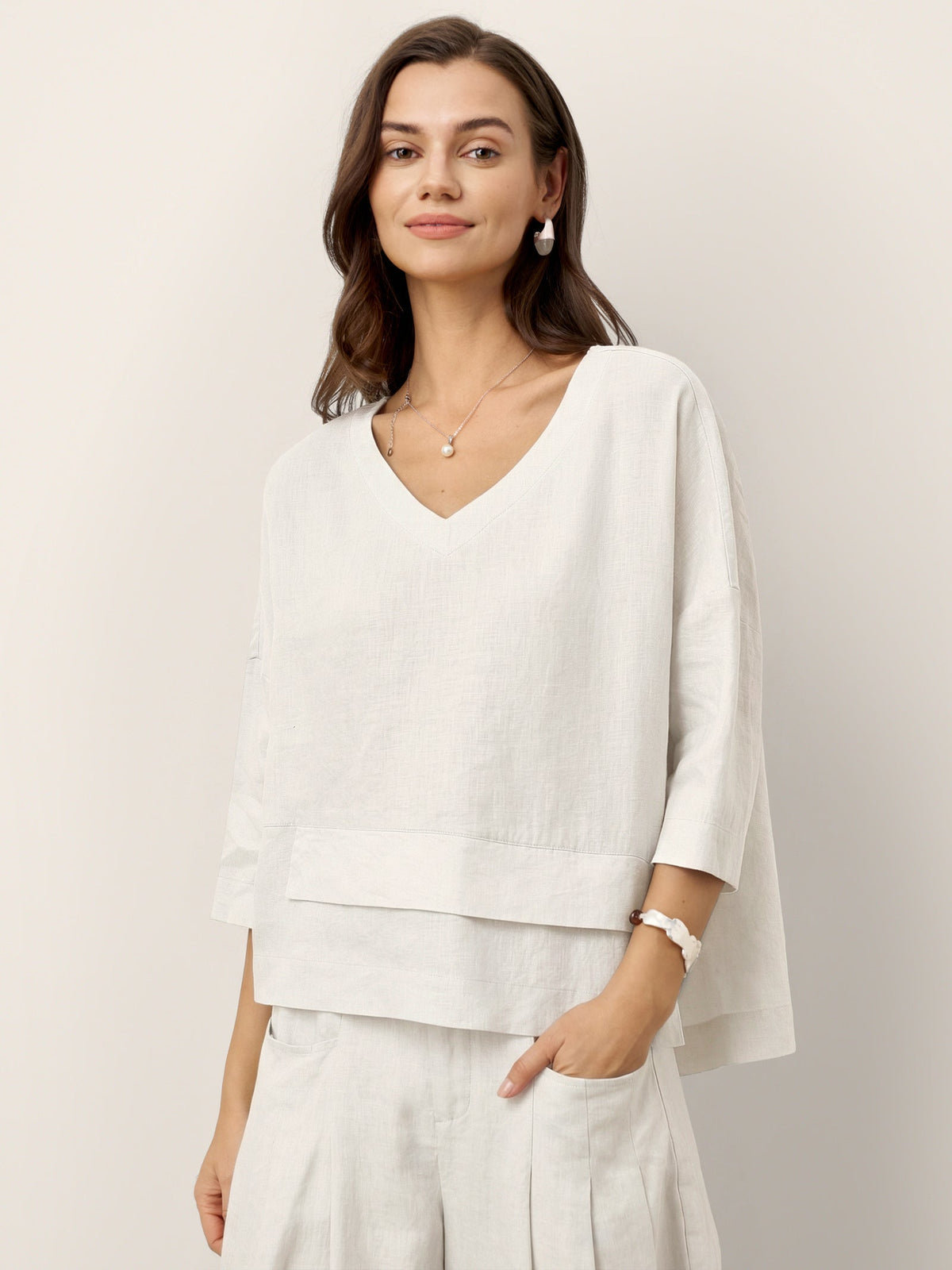 Ondella | Layered Hem Linen Blouse