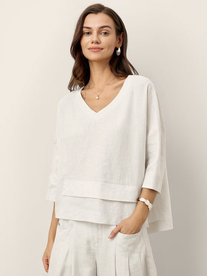 Ondella | Layered Hem Linen Blouse