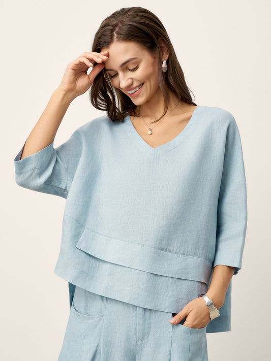 Ondella | Layered Hem Linen Blouse