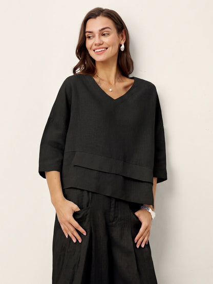Ondella | Layered Hem Linen Blouse
