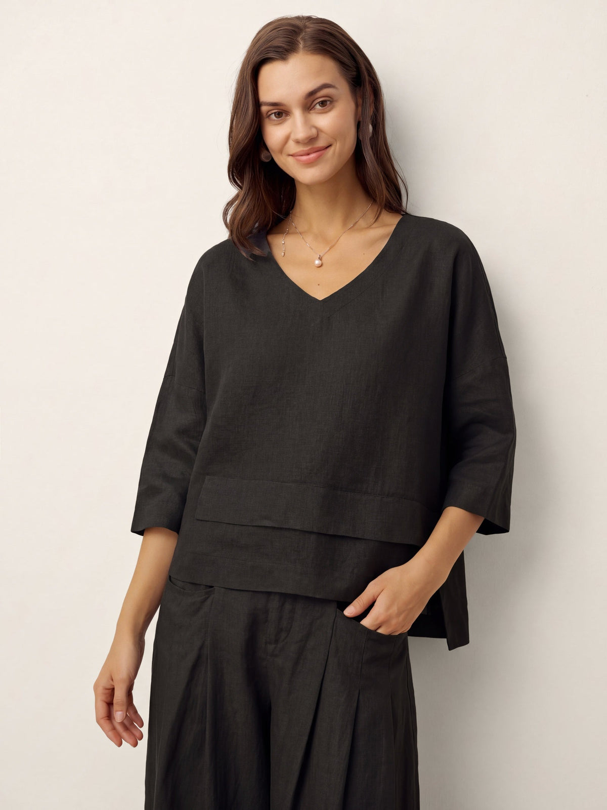 Ondella | Layered Hem Linen Blouse