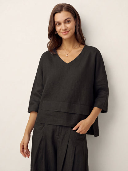 Ondella | Layered Hem Linen Blouse