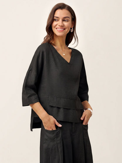 Ondella | Layered Hem Linen Blouse