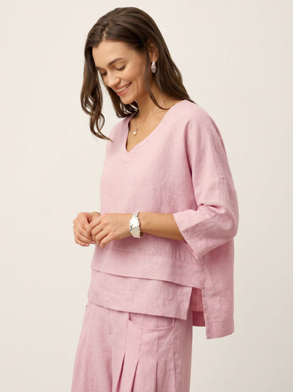 Ondella | Layered Hem Linen Blouse