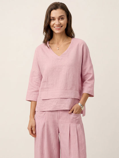 Ondella | Layered Hem Linen Blouse