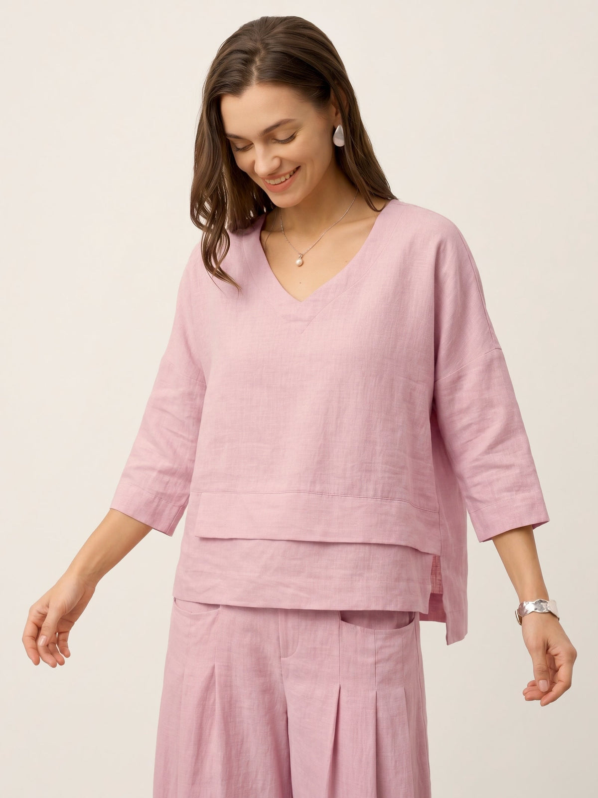 Ondella | Layered Hem Linen Blouse