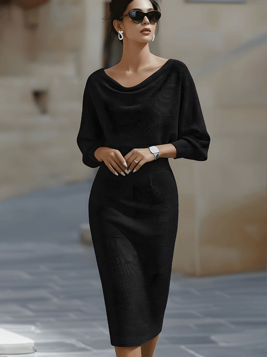 Elyvarra | Draped Sleeve Midi Knit Dress
