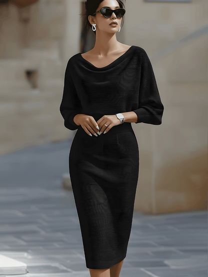 Elyvarra | Draped Sleeve Midi Knit Dress