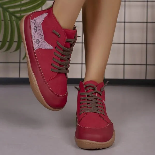 Zelmira | Cat Detail Lace Up Ankle Shoes