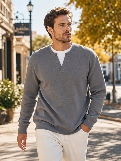 Gavran | Textured Notch Neck Casual Sweatshirt