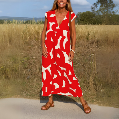 Anwen | Abstract Print V Neck Maxi Dress