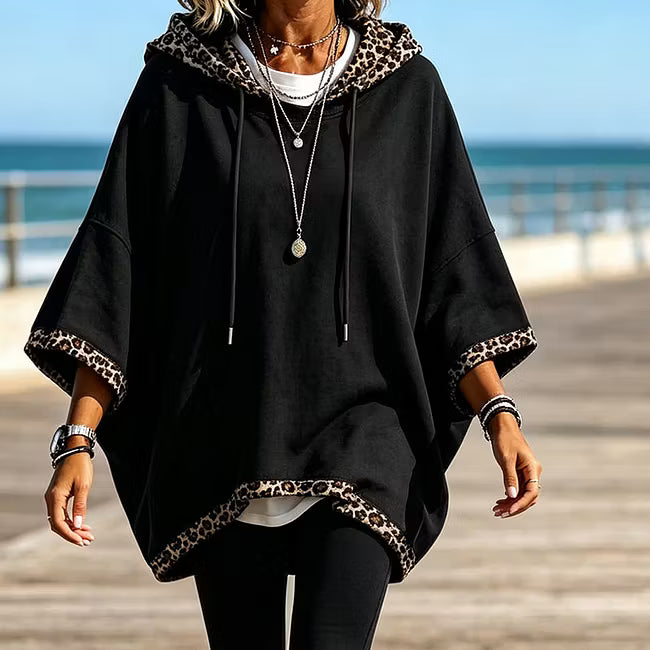 Rosamund | Relaxed Leopard Trim Hooded Sweatshirt