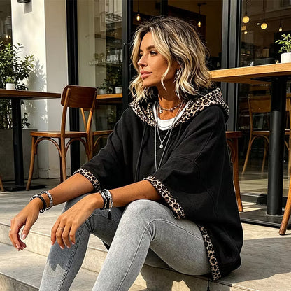 Rosamund | Relaxed Leopard Trim Hooded Sweatshirt