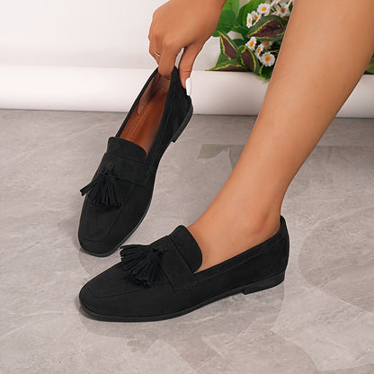 Sylvara | Navy Suede Tassel Detail Flat Smart Loafers