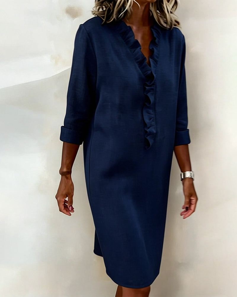 Mirette | Ruffle V Neck Shift Dress