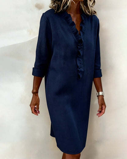 Mirette | Ruffle V Neck Shift Dress