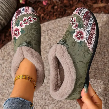 Petaline | Floral Embroidered Fleece Lined House Shoes