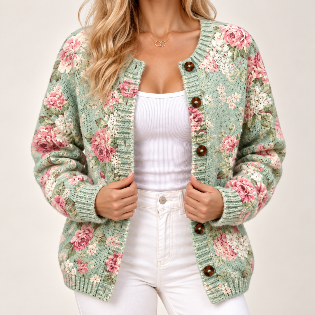 Yvettea | Vintage Floral Knit Cardigan