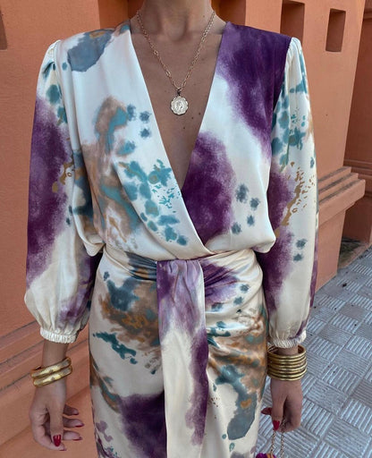 Zevaria | Abstract Print Wrap Midi Dress