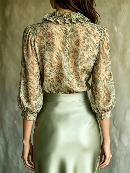 Kalyra | Ruffle Blouse Skirt Two Piece Set