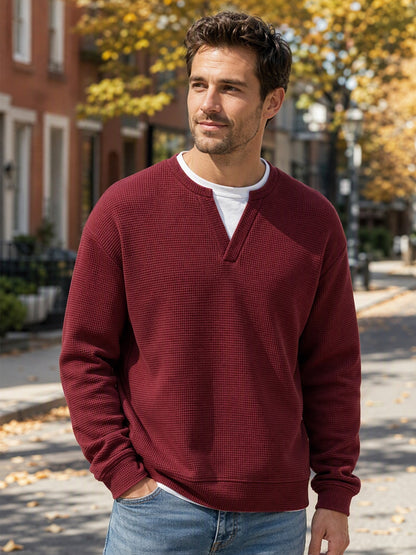 Gavran | Textured Notch Neck Casual Sweatshirt
