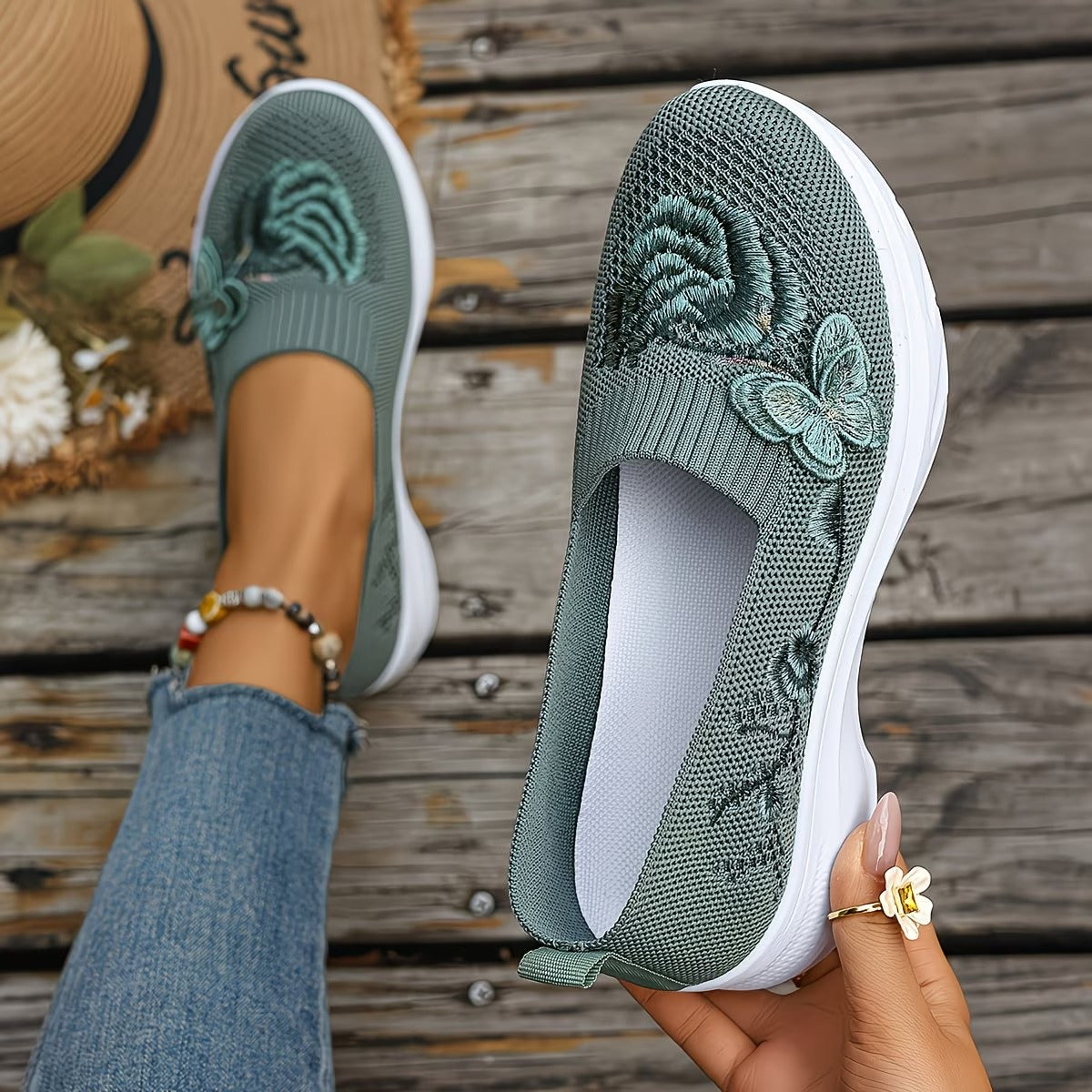 Valerie | Butterfly Knit Slip On Shoes
