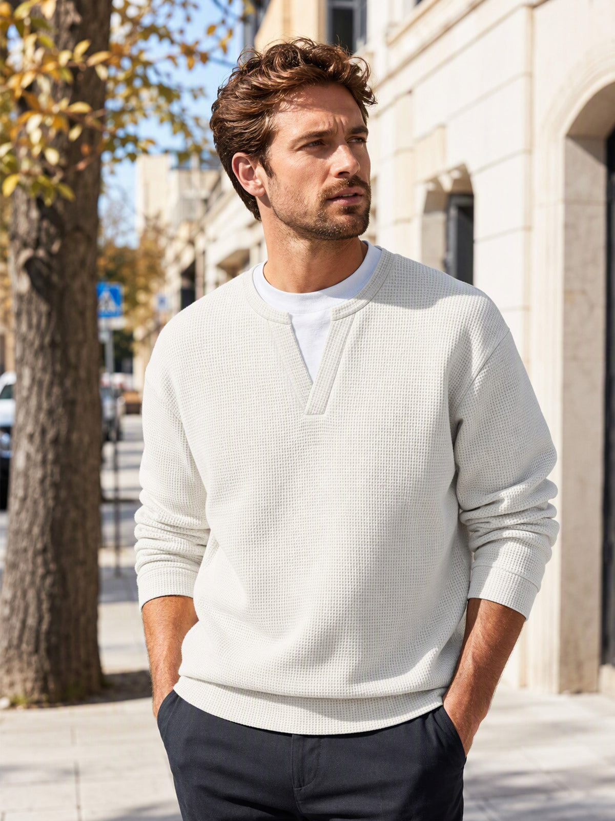Gavran | Textured Notch Neck Casual Sweatshirt