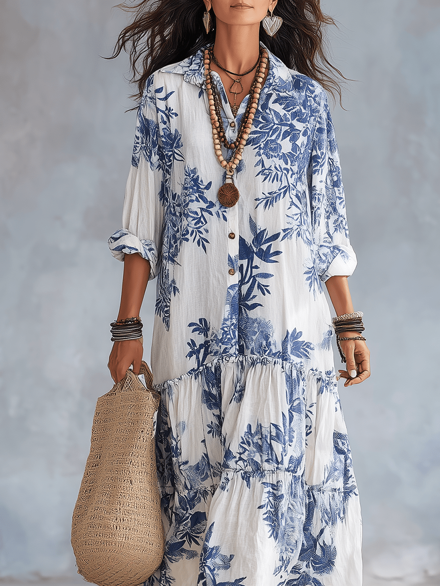 Alizée | Botanical Print Tiered Maxi Dress