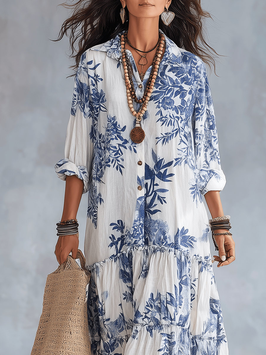Alizée | Botanical Print Tiered Maxi Dress