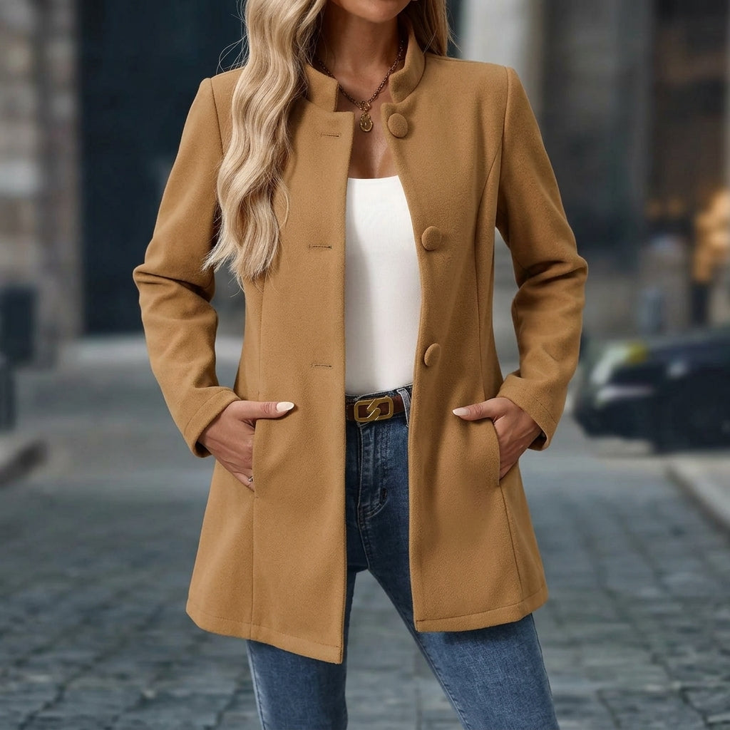 Kelvina | Elegant Stand Collar Coat