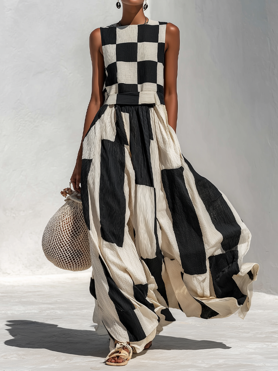 Calanthe | Artistic Checkered Maxi Dress