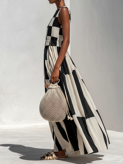 Calanthe | Artistic Checkered Maxi Dress