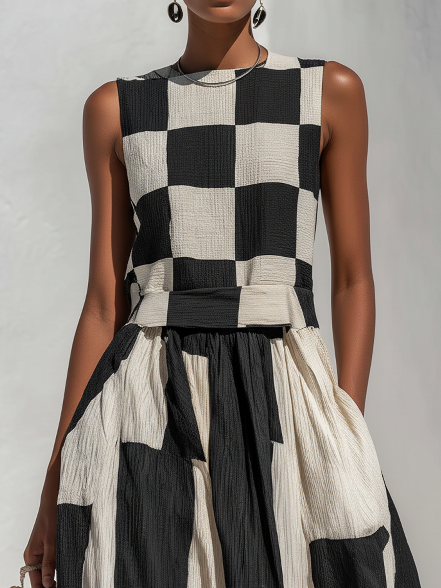 Calanthe | Artistic Checkered Maxi Dress