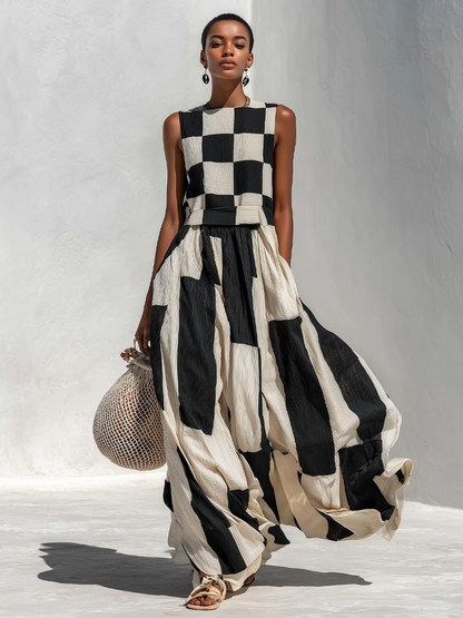 Calanthe | Artistic Checkered Maxi Dress