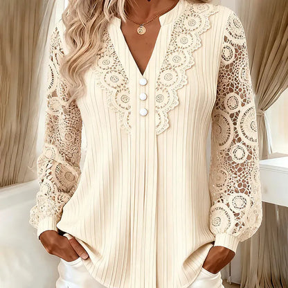 Maelle | Elegant Lace Sleeve V-Neck Blouse
