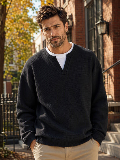Gavran | Textured Notch Neck Casual Sweatshirt